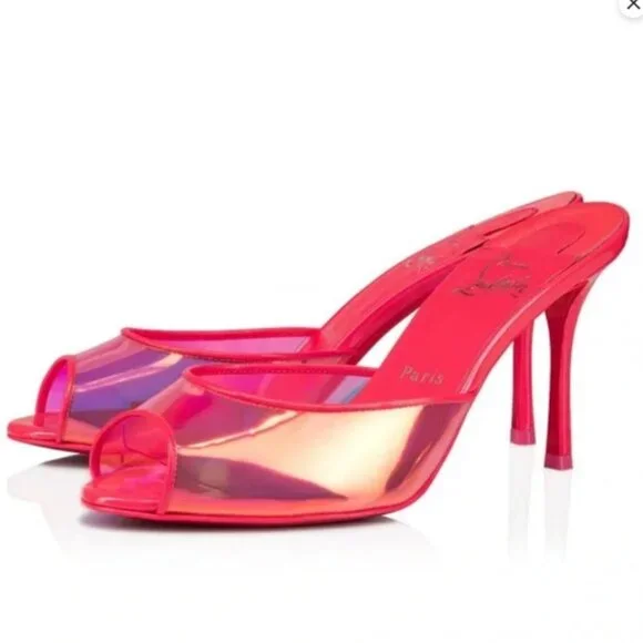 CHRISTIAN LOUBOUTIN Me Dolly 85 Patent-leather Trimmed Iridescent TPU Mules - Picture 5 of 8